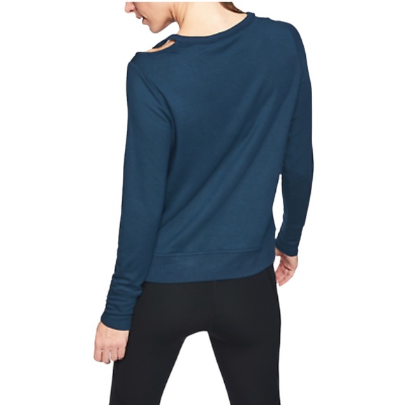 Athleta Cut Out Neck Sweatshirt Top Constellation Blue W-309 Size Small - Picture 2 of 10